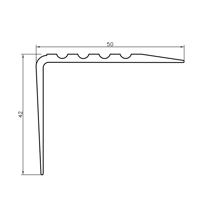 Nez de marche antidérapant adhésif 50x42mm noir/argent