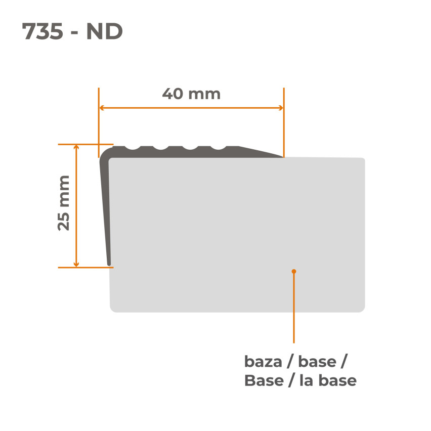 Nez de marche antidérapant adhésif 40x25mm, Gris