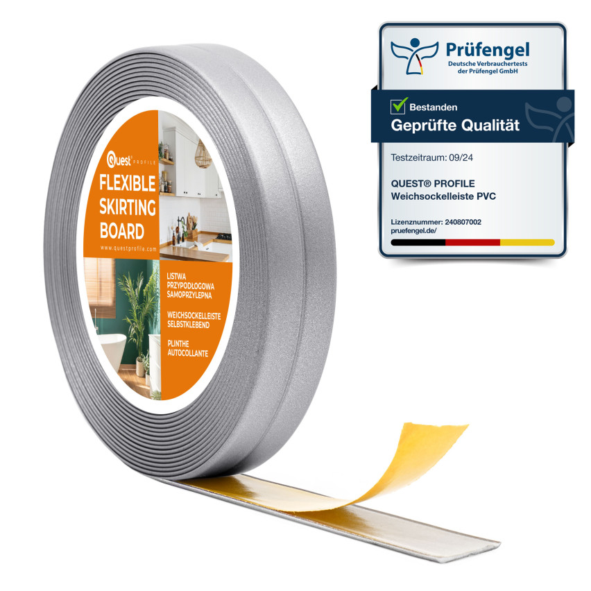 Baguette de finition auto-adhésive en PVC argenté 10/10 5 m