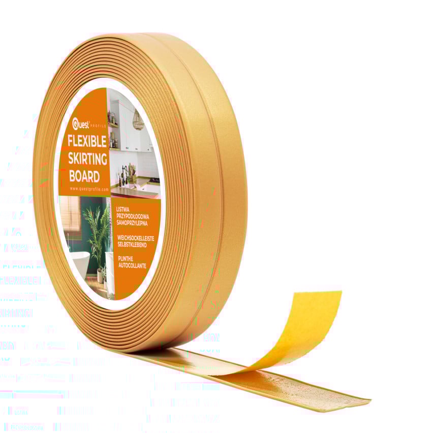 Plinthe souple autocollante 10x10mm pour cuisine et salle de bain Ruban de protection en PVC Bande d'étanchéité Bande de jointoiement d'Or 5m