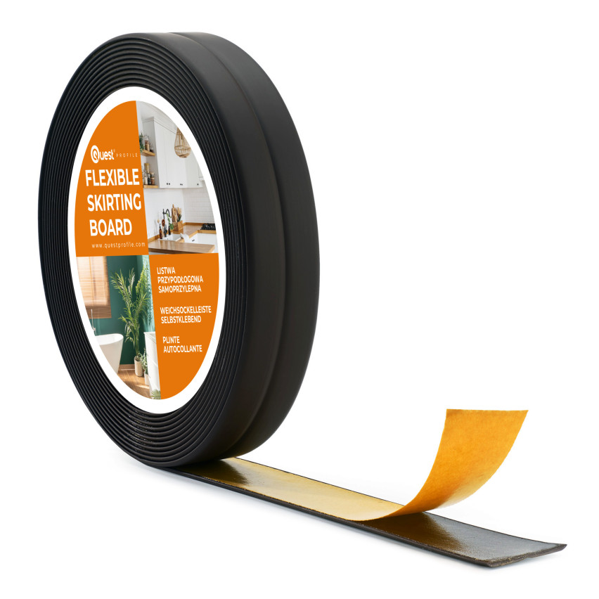 Plinthe souple autocollante 10x10mm pour cuisine et salle de bain Ruban de protection en PVC Bande d'étanchéité Bande de jointoiement noir 5m