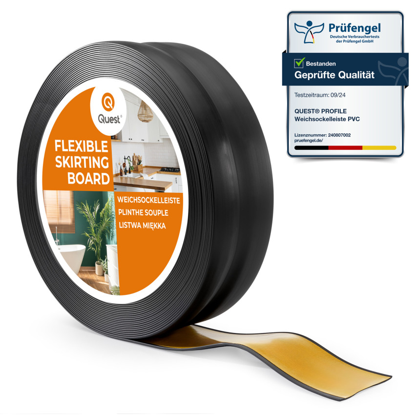 Plinthe Souple autoadhésive en PVC, Bande Flexible 32x23mm noir 