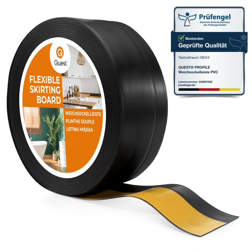 Plinthe Flexible Adhésive en PVC souple Bande de finition Ruban autocollante 50x20mm Noir