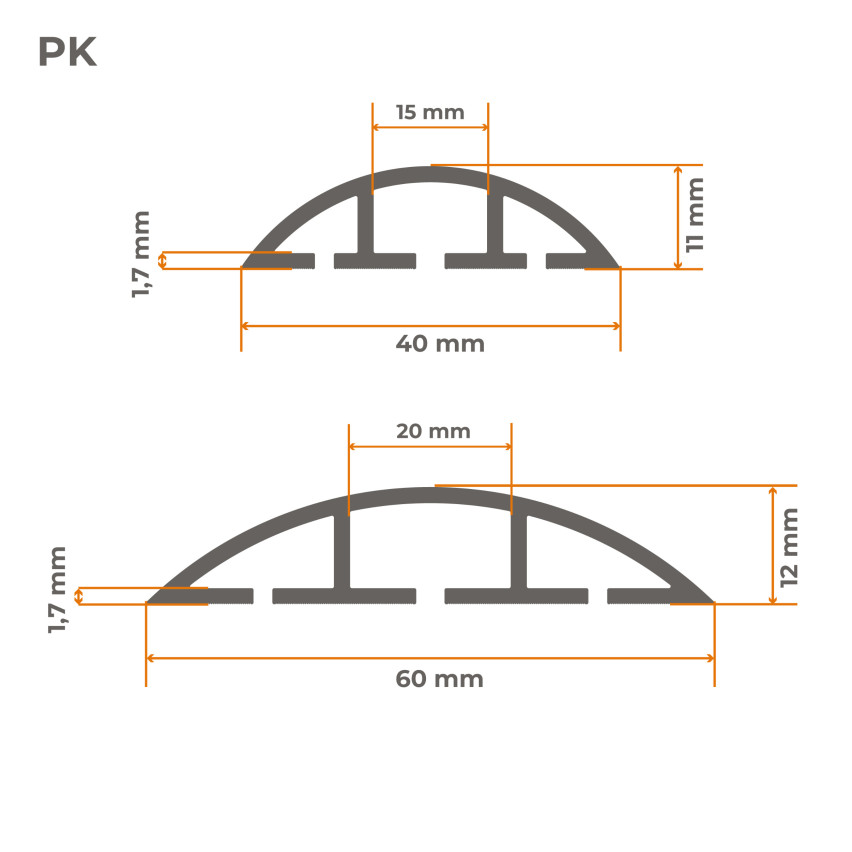 Goulotte de câblage en PVC - 200 cm, semi-circulaire, beige