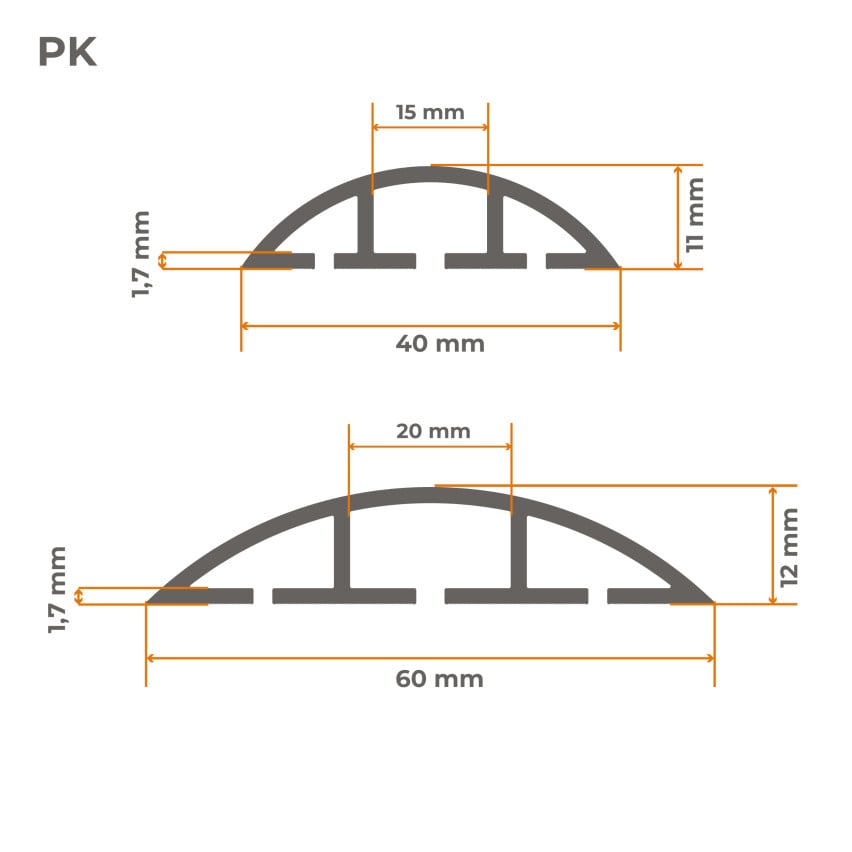 Goulottes de câbles autocollantes en PVC - 200 cm, semi-circulaire, noir