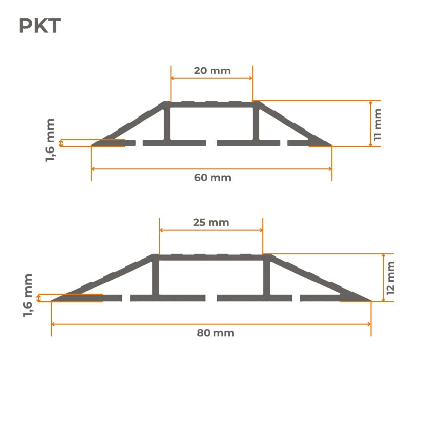 Goulotte en PVC autocollante - 200 cm, trapézoïdale, gris foncé