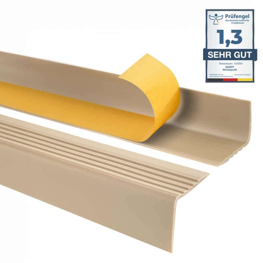 Nez de marche  50x42mm profilé d'escalier, PVC, adhésif et antidérapant, protection, beige 