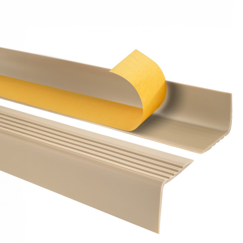 Nez de marche  50x42mm profilé d'escalier, PVC, adhésif et antidérapant, protection, beige 