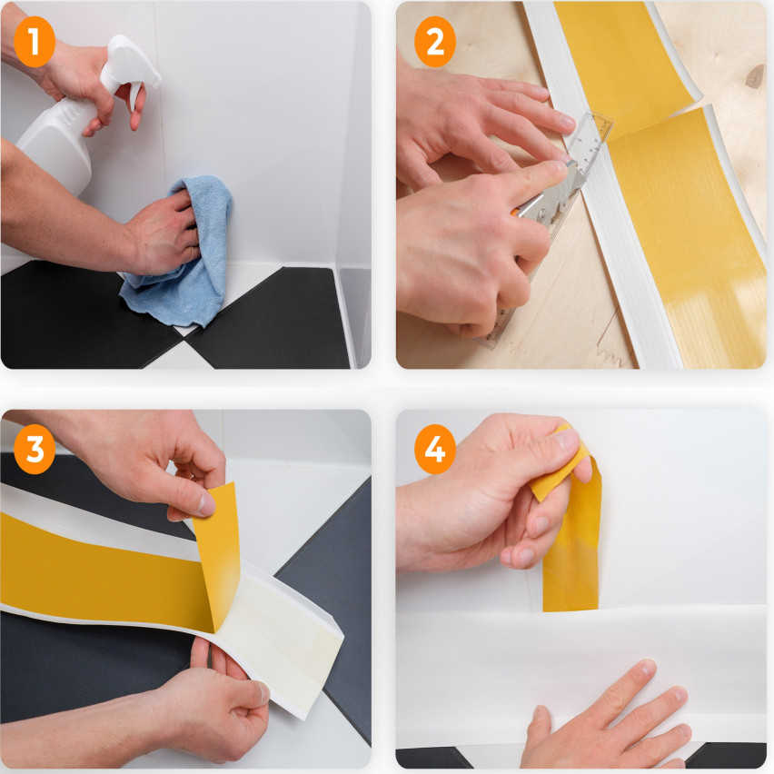 Plinthe Flexible Adhésive en PVC souple Bande de finition Ruban autocollante 50x20mm Noir