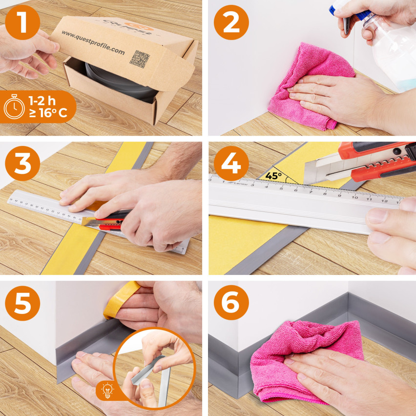Plinthe Flexible Adhésive en PVC souple Bande de finition Ruban autocollant 50x20mm Graphite 