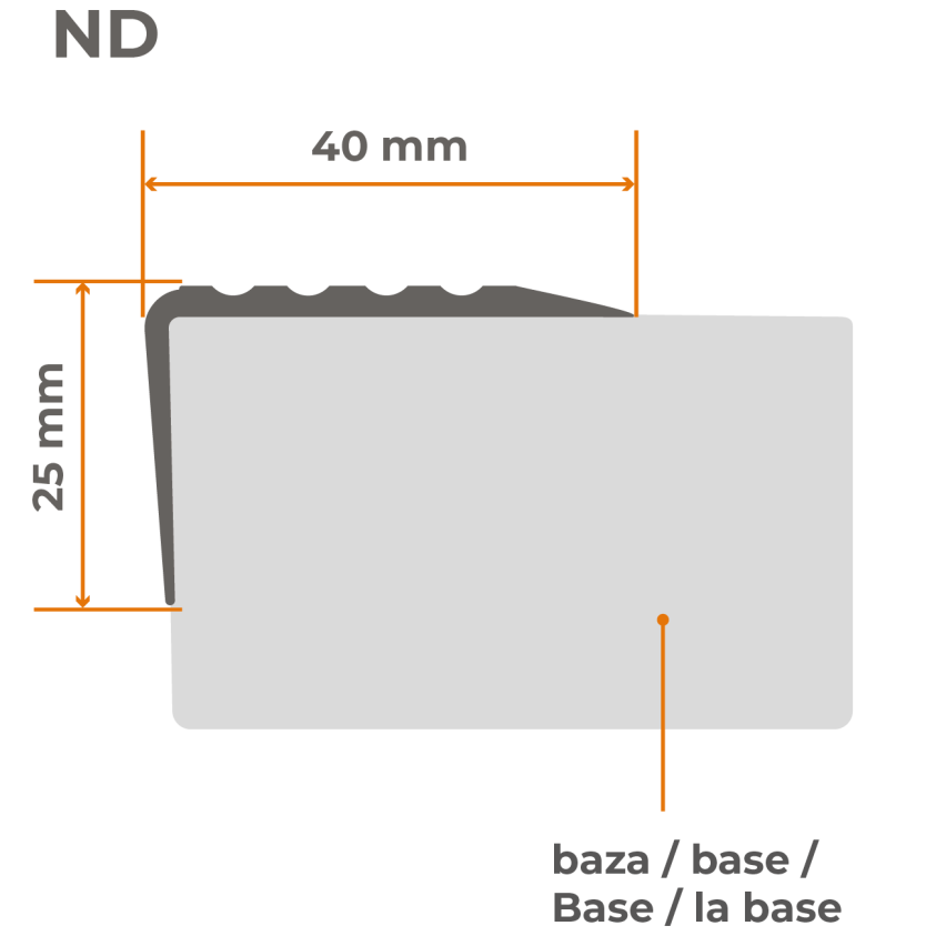 Nez de marche antidérapant adhésif 40x25mm, noir et argent