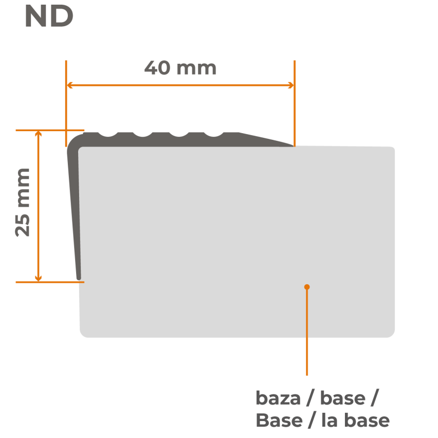 Nez de marche antidérapant adhésif 40x25mm, gris clair