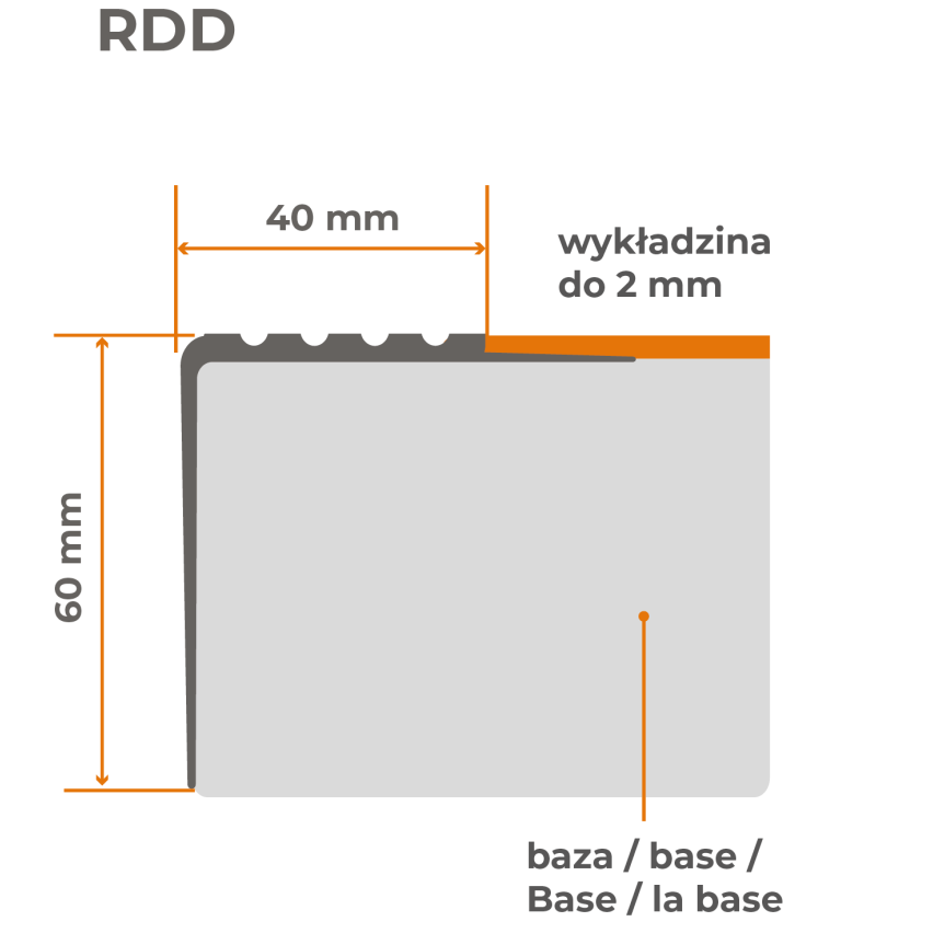 Nez de marche antidérapant 40x60mm, 150cm Gris foncé