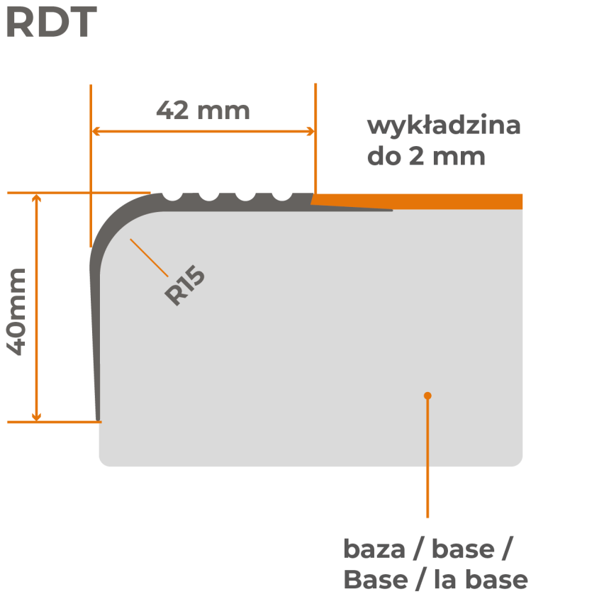 Nez de marche antidérapant 40x42mm, 150cm Gris foncé