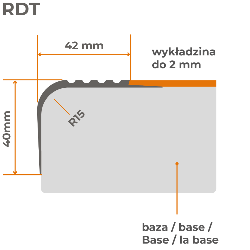 Nez de marche antidérapant 40x42mm, 150cm beige