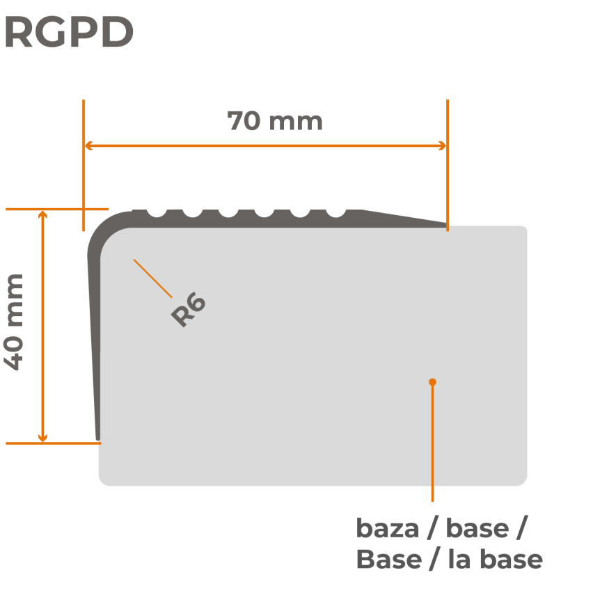 Nez de marche antidérapant 70x40mm, 150cm gris foncé