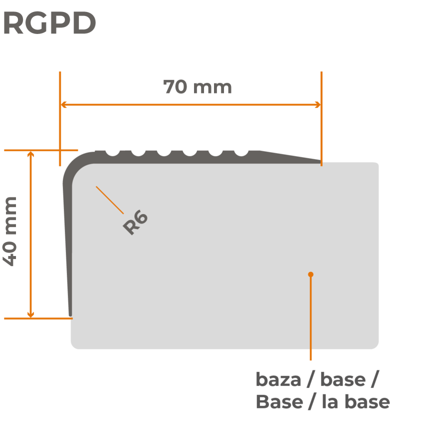 Nez de marche antidérapant 70x40mm, 150cm beige