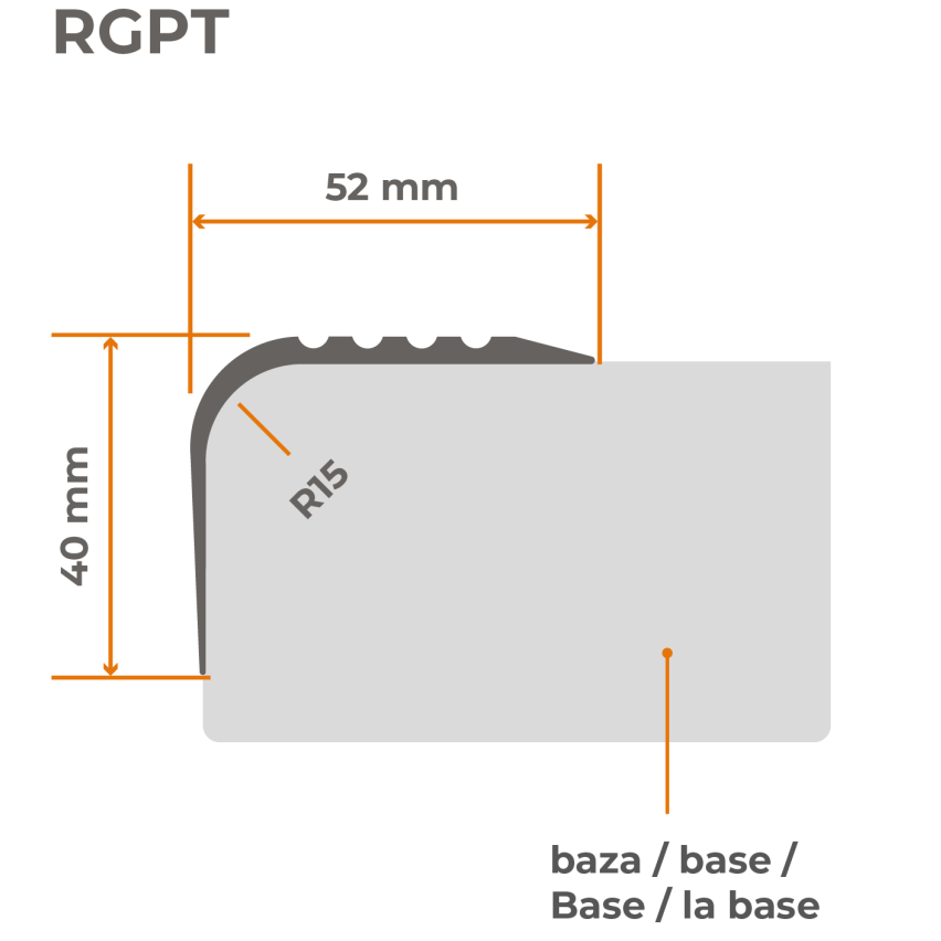 Nez de marche antidérapant 52x40mm, 150cm Gris