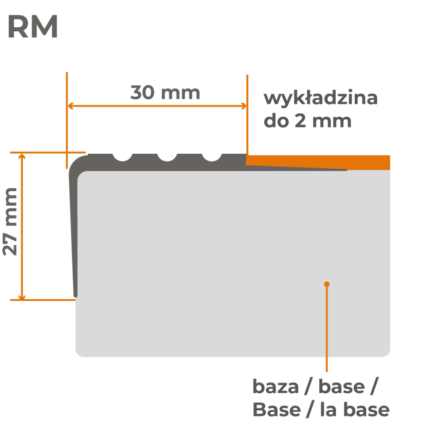 Nez de marche antidérapant 30x27mm, 150cm gris