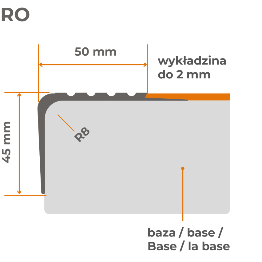 Nez de marche antidérapant 50x45mm, 150cm beige