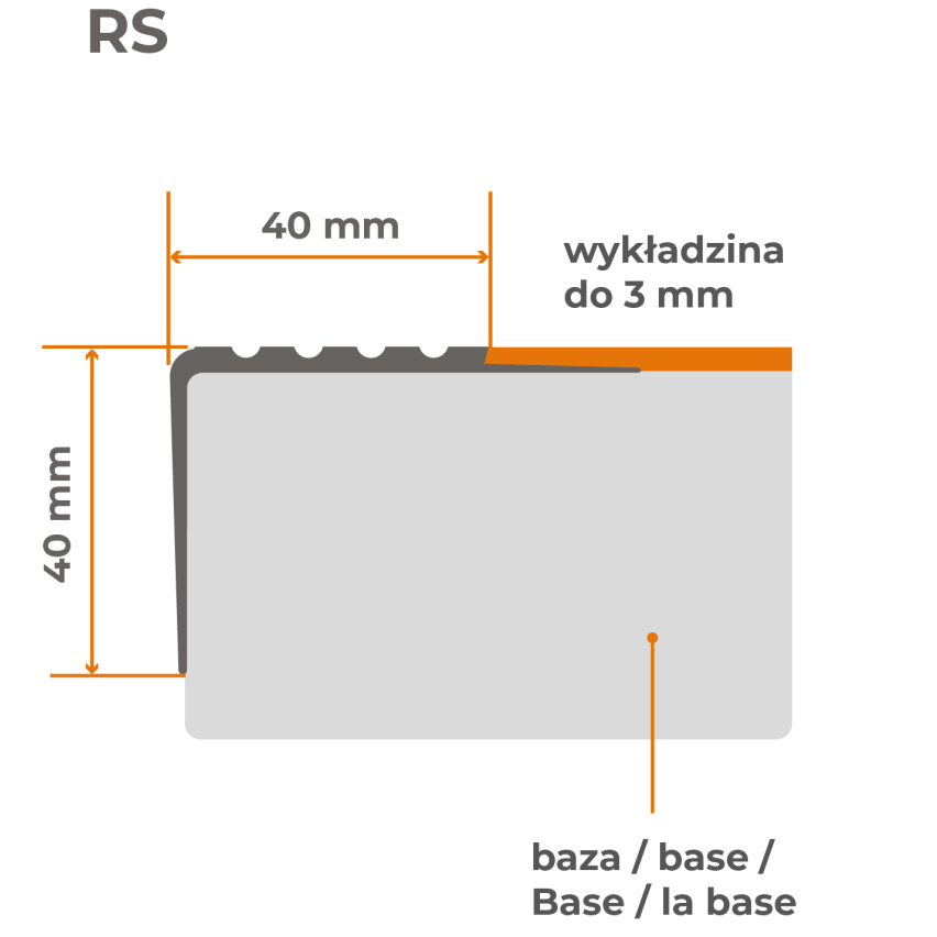 Nez de marche antidérapant 40x40mm, 150cm gris