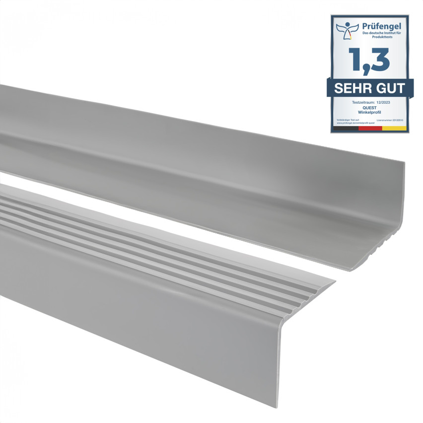 Nez de marche PVC 50x42 mm, profilé d'escalier RGP, antidérapant, protection d’escalier, gris, 150 cm