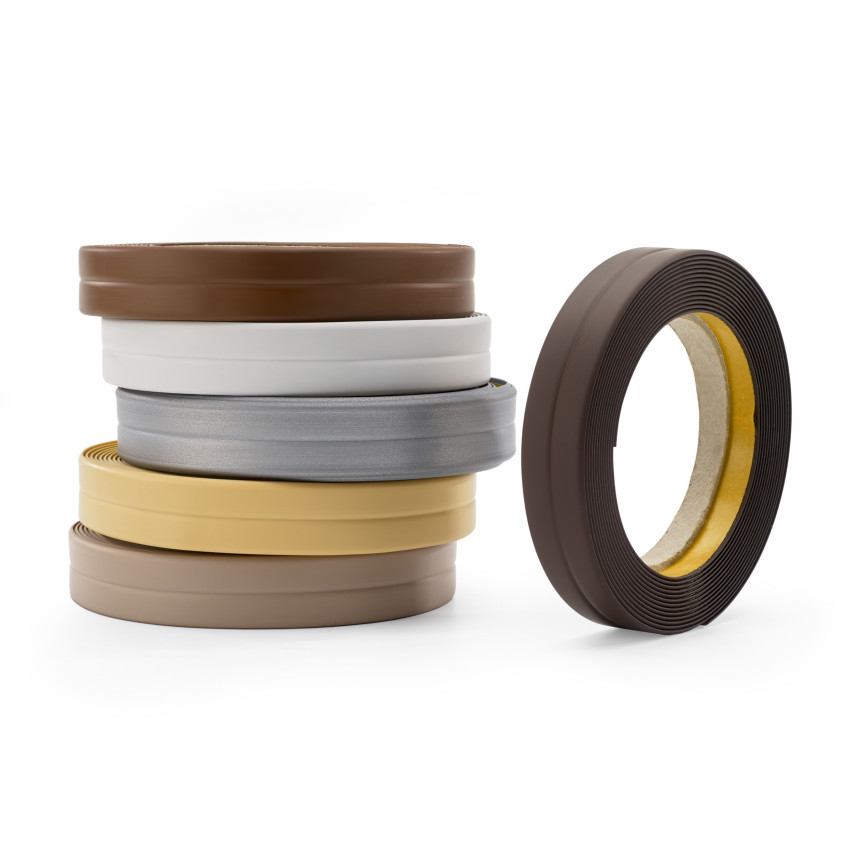 Moulure Souple Auto-Adhésive en PVC 10x10 mm, Plinthe Souple, Bande Élastique pour Finitions et Étanchéité des Jonctions, l'or, 5 m