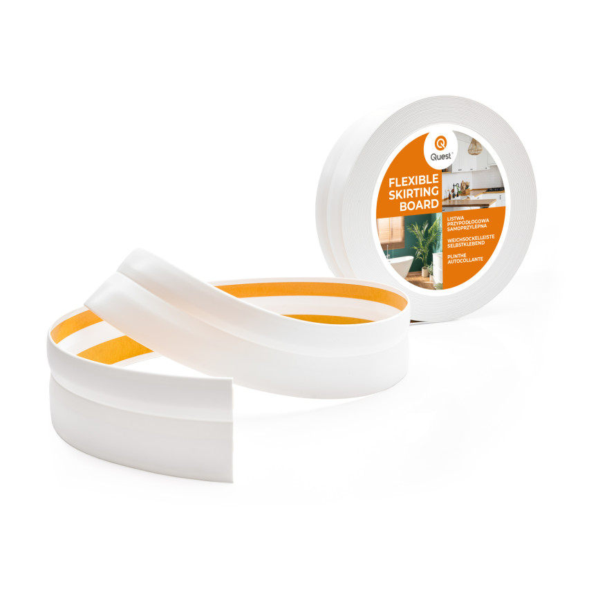 Plinthe Souple Auto-Adhésive en PVC 32x23 mm, Bande Flexible, Facile à Installer, sur Toutes les Surfaces, blanc