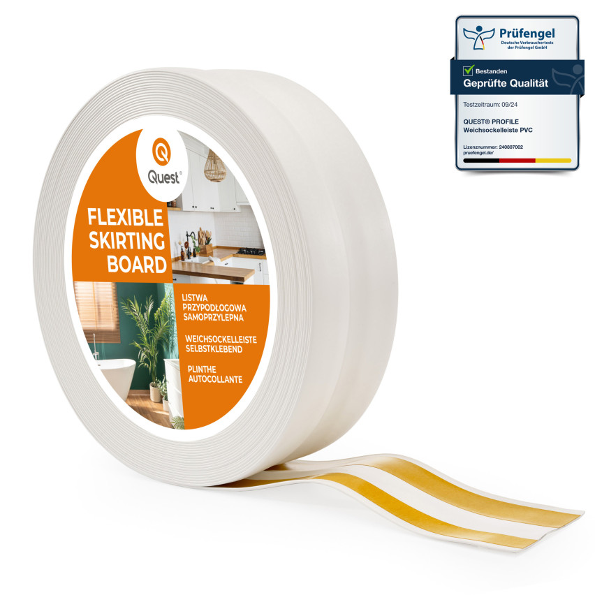 Plinthe Souple Auto-Adhésive en PVC 32x23 mm, Bande Flexible, Facile à Installer, sur Toutes les Surfaces, blanc