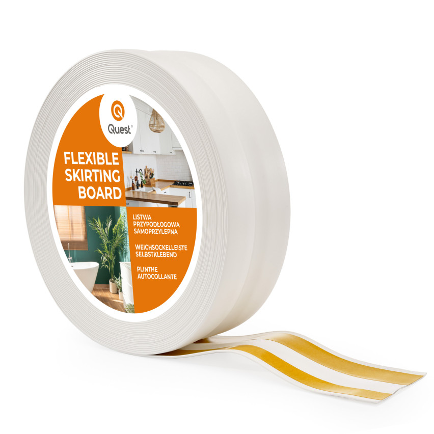 Plinthe Souple Auto-Adhésive en PVC 32x23 mm, Bande Flexible, Facile à Installer, sur Toutes les Surfaces, blanc