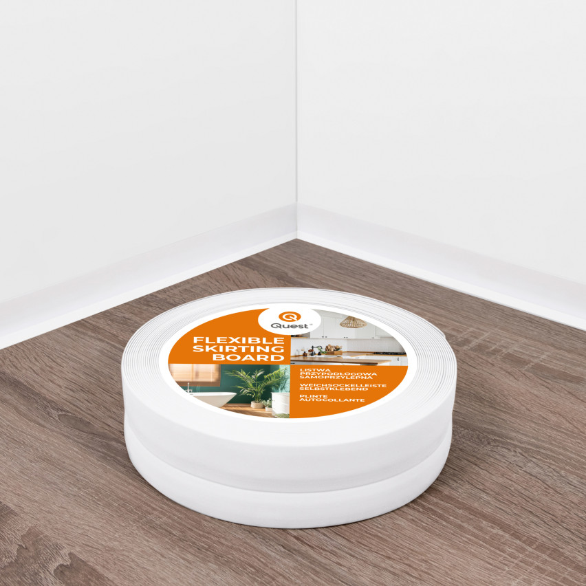 Plinthe Souple Auto-Adhésive en PVC 32x23 mm, Bande Flexible, Facile à Installer, sur Toutes les Surfaces, blanc