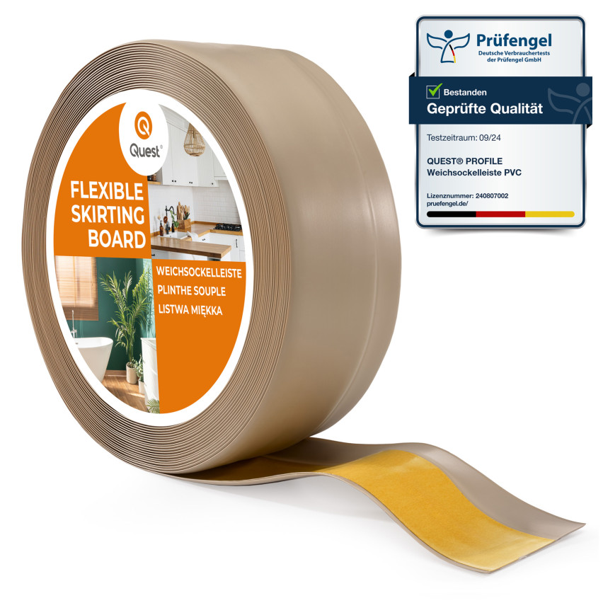 Plinthe Souple Auto-Adhésive en PVC 50x20 mm, Bande Flexible, Facile à Installer, sur Toutes les Surfaces, beige