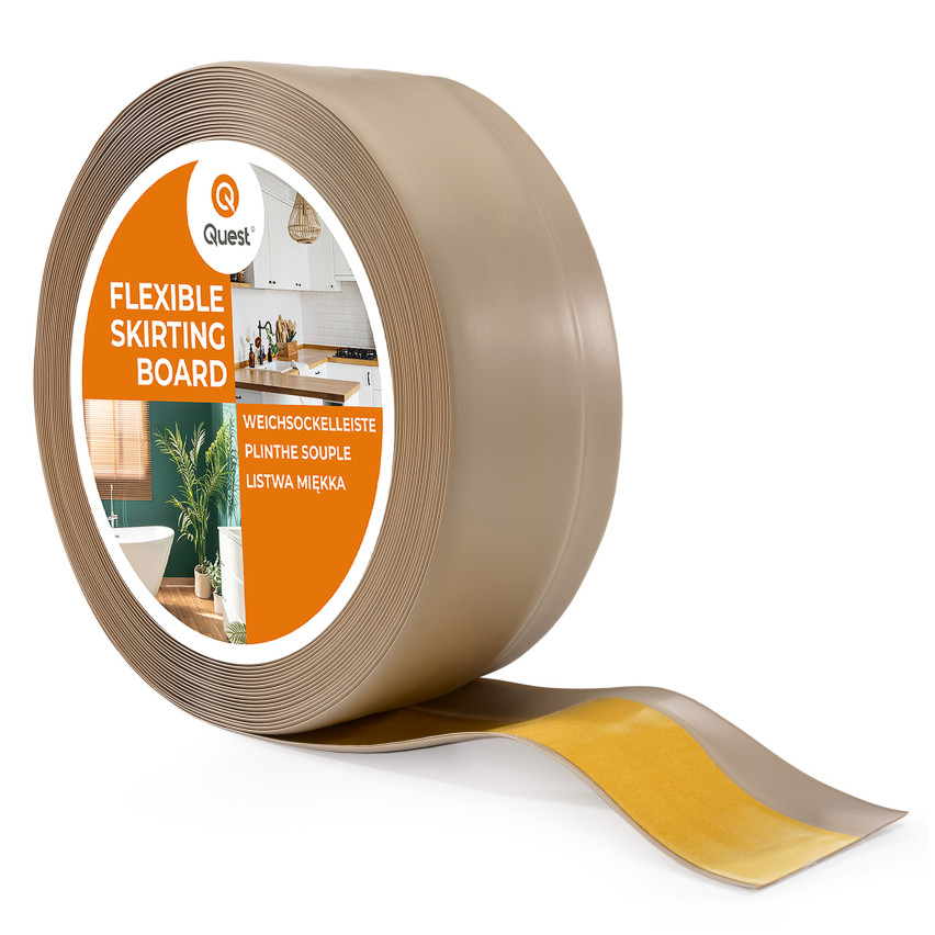 Plinthe Souple Auto-Adhésive en PVC 50x20 mm, Bande Flexible, Facile à Installer, sur Toutes les Surfaces, beige