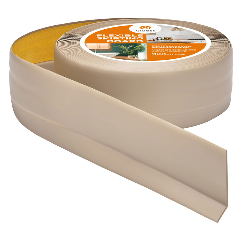 Plinthe Souple Auto-Adhésive en PVC 50x20 mm, Bande Flexible, Facile à Installer, sur Toutes les Surfaces, beige