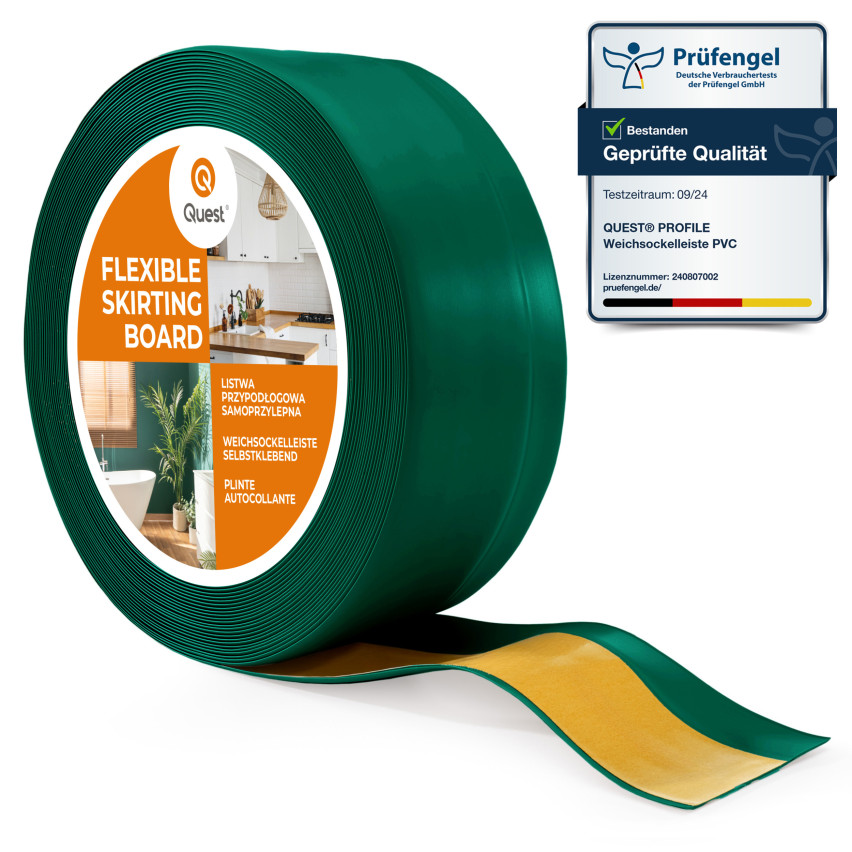Plinthe Souple Auto-Adhésive en PVC 50x20 mm, Plinthe Souple, Bande Flexible, Facile à Installer, vert