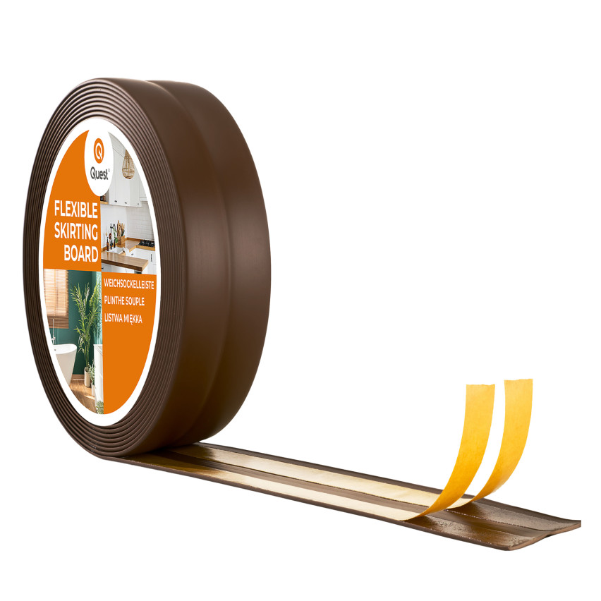 Moulure Souple Auto-Adhésive en PVC Plinthe Souple, Bande Élastique pour Finitions et Étanchéité des Jonctions, brun foncé