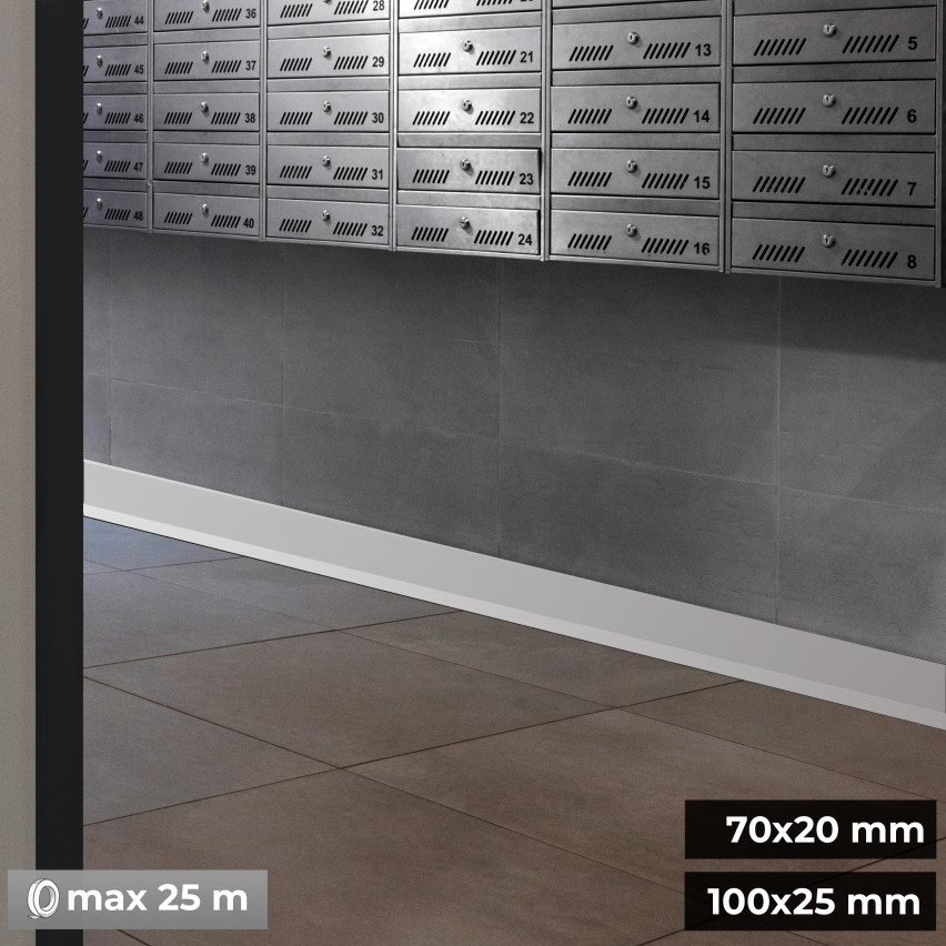 Plinthe Souple Auto-Adhésive en PVC 100x25 mm, Bande Flexible, Facile à Installer, Adaptée à Toutes Surfaces, blanc