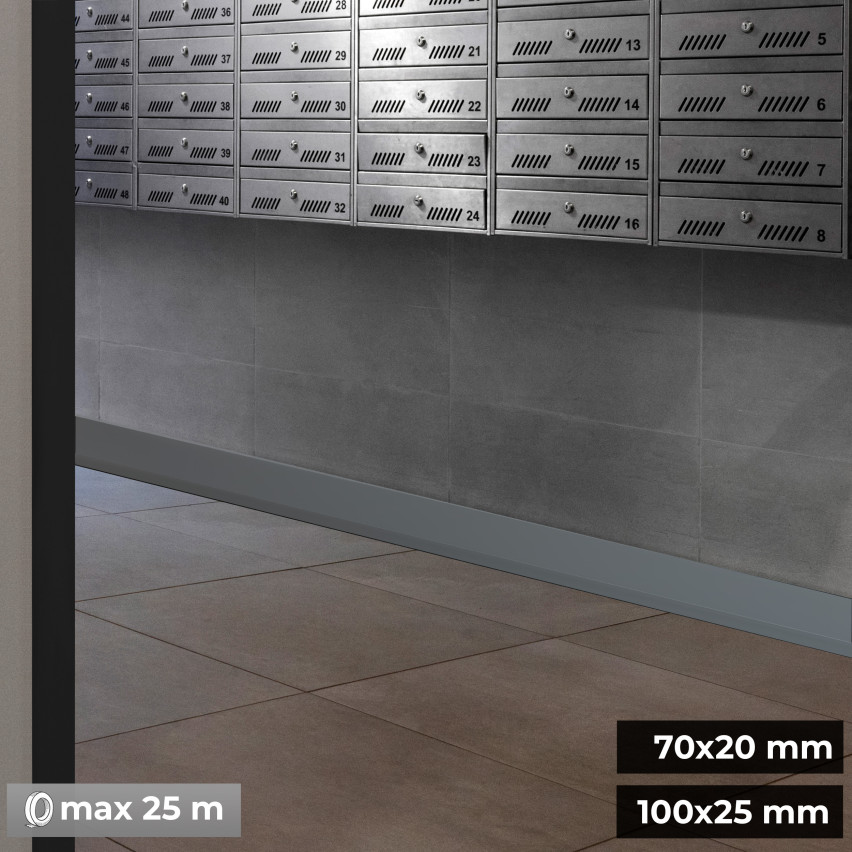 Plinthe Souple Auto-Adhésive en PVC 100x25 mm, Bande Flexible, Facile à Installer, Adaptée à Toutes Surfaces, gris