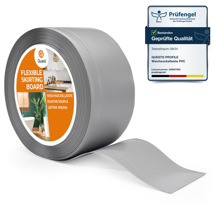 Plinthe en PVC Flexible 100x25 mm, Plinthe Souple et Élastique pour Finitions et Surfaces de Jonction, gris