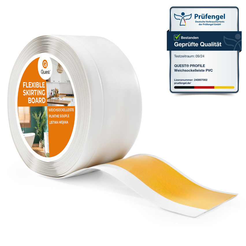 Plinthe Souple Auto-Adhésive en PVC 100x25 mm, Bande Flexible, Facile à Installer, Adaptée à Toutes Surfaces, blanc