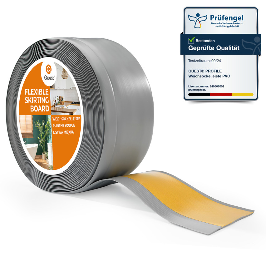 Plinthe Souple Auto-Adhésive en PVC 100x25 mm, Bande Flexible, Facile à Installer, Adaptée à Toutes Surfaces, gris