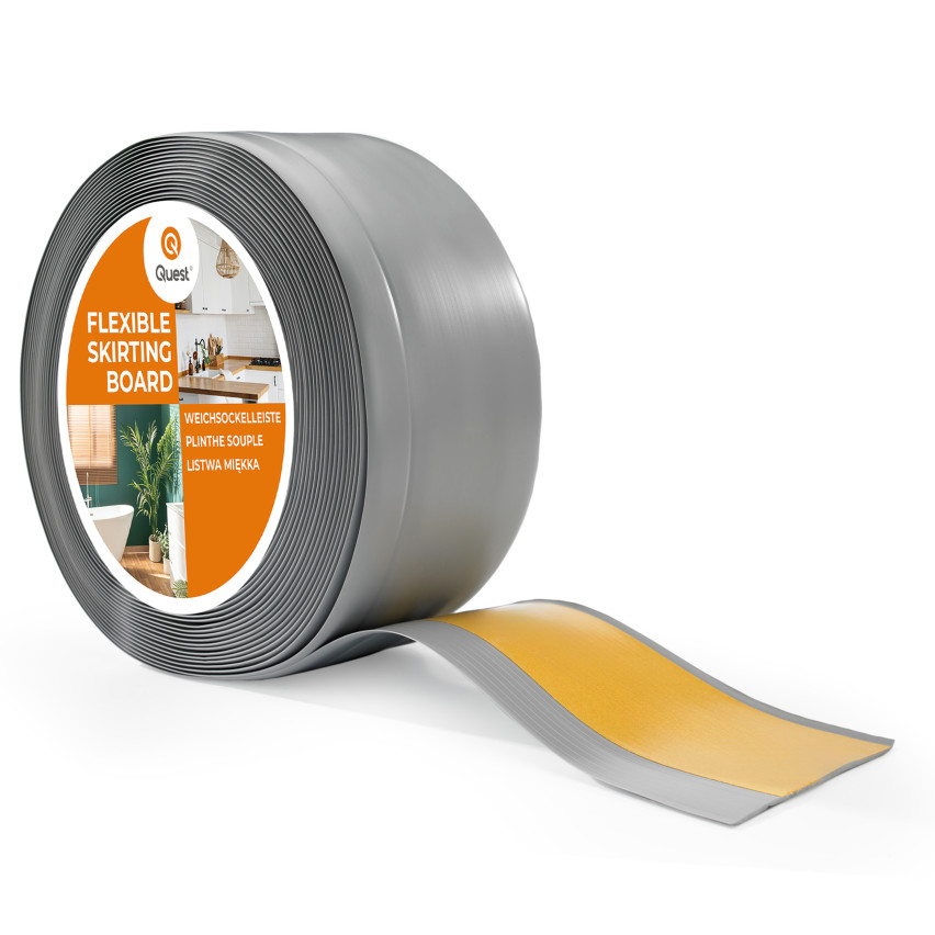 Plinthe Souple Auto-Adhésive en PVC 100x25 mm, Bande Flexible, Facile à Installer, Adaptée à Toutes Surfaces, gris