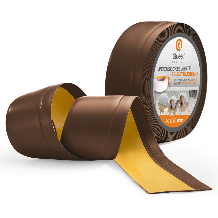 Plinthe Souple Auto-Adhésive en PVC 70x20 mm, Bande Flexible, Facile à Installer, Adaptée à Toutes Surfaces, bronze