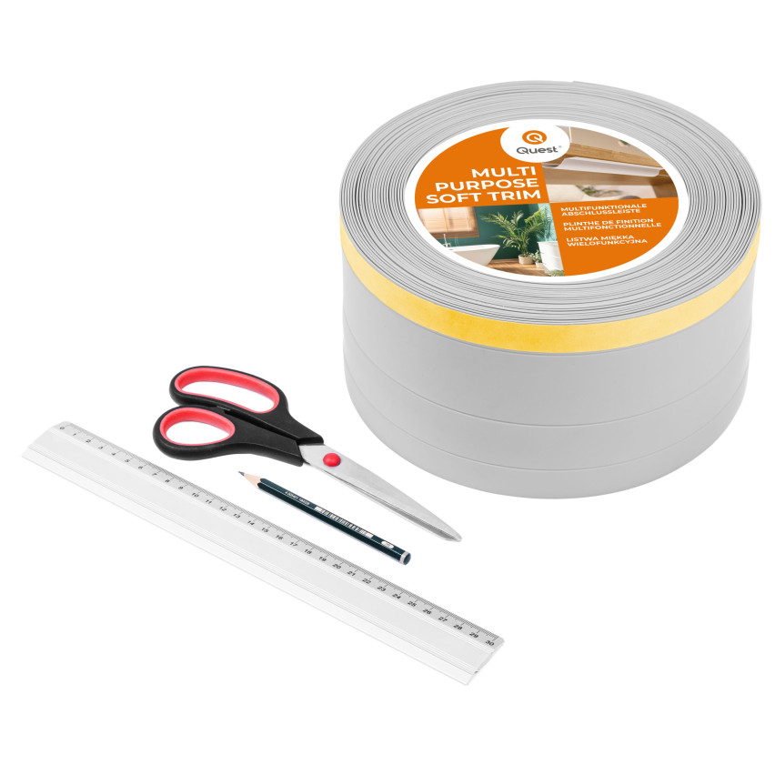 Plinthe de finition W2 en PVC 4-en-1 120 mm, baguette autocollante, masquante, plinthe souple pour sol et mur, gris