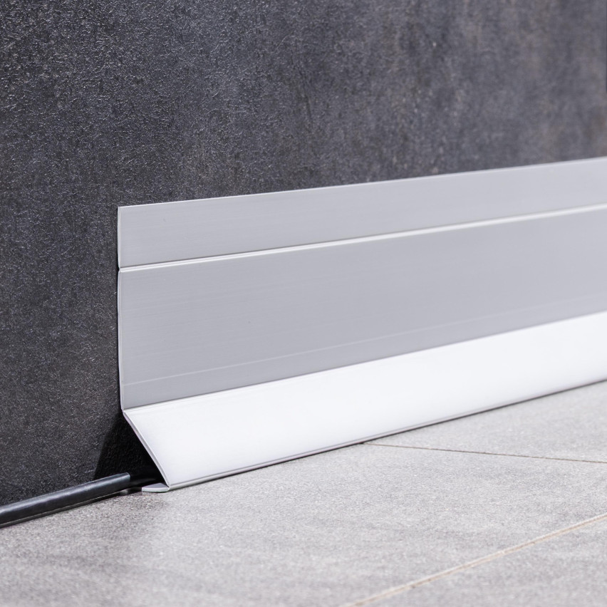 Plinthe de finition W2 en PVC 4-en-1 120 mm, baguette autocollante, masquante, plinthe souple pour sol et mur, gris foncé