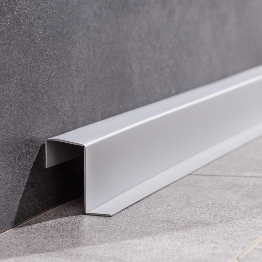 Plinthe de finition W2 en PVC 4-en-1 120 mm, baguette autocollante, masquante, plinthe souple pour sol et mur, gris