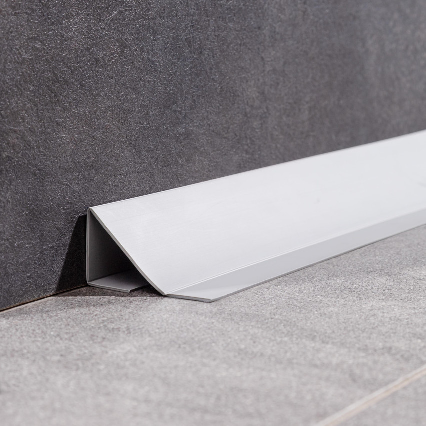 Plinthe de finition W2 en PVC 4-en-1 120 mm, baguette autocollante, masquante, plinthe souple pour sol et mur, gris