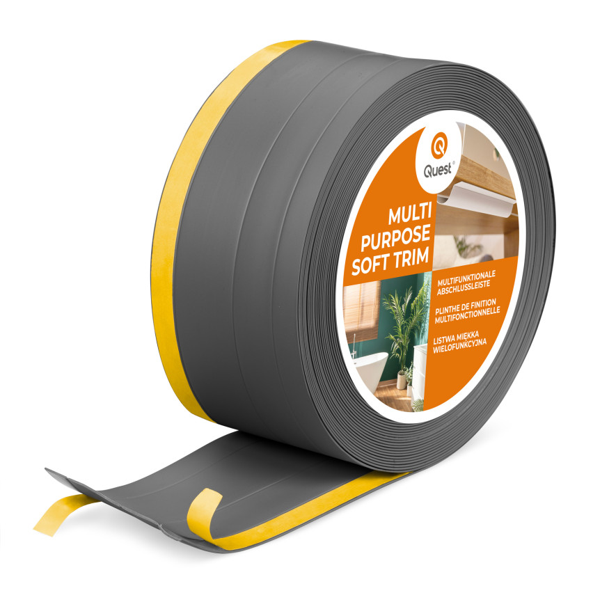 Plinthe de finition W2 en PVC 4-en-1 120 mm, baguette autocollante, masquante, plinthe souple pour sol et mur, gris foncé