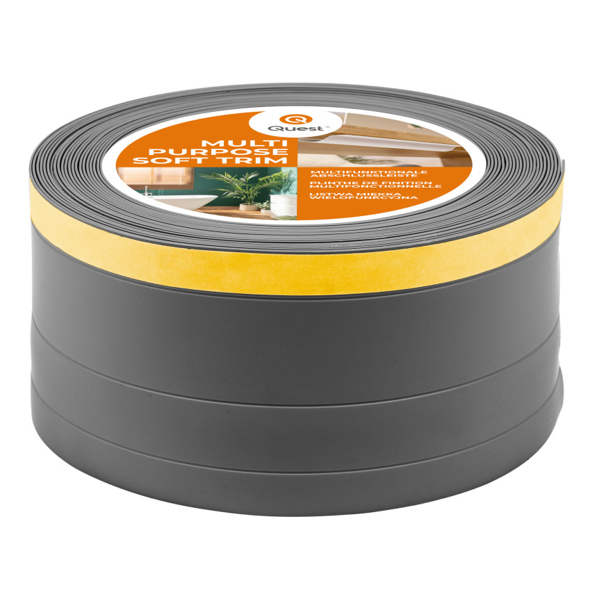 Plinthe de finition W2 en PVC 4-en-1 120 mm, baguette autocollante, masquante, plinthe souple pour sol et mur, gris foncé