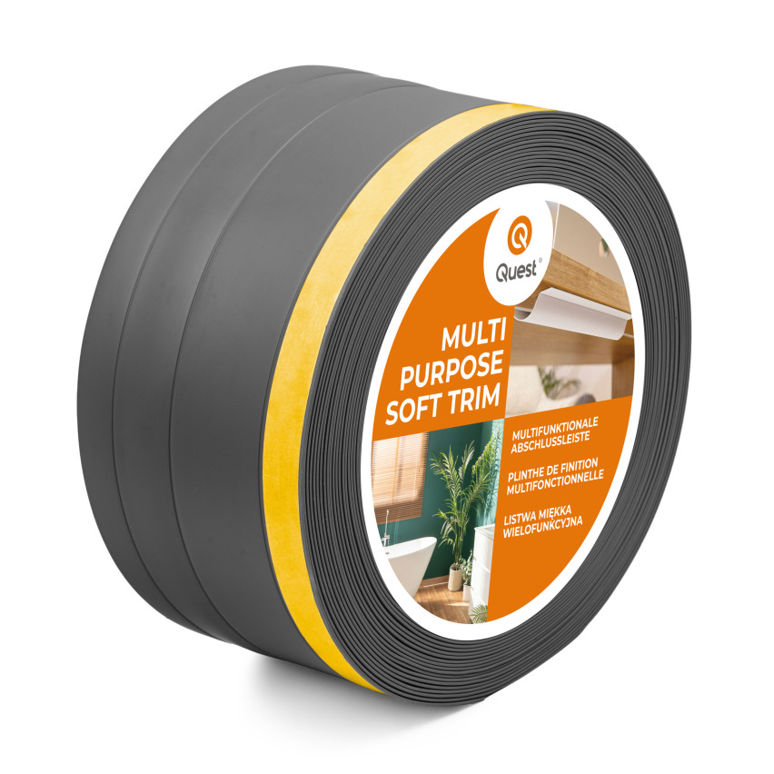 Plinthe de finition W2 en PVC 4-en-1 120 mm, baguette autocollante, masquante, plinthe souple pour sol et mur, gris foncé